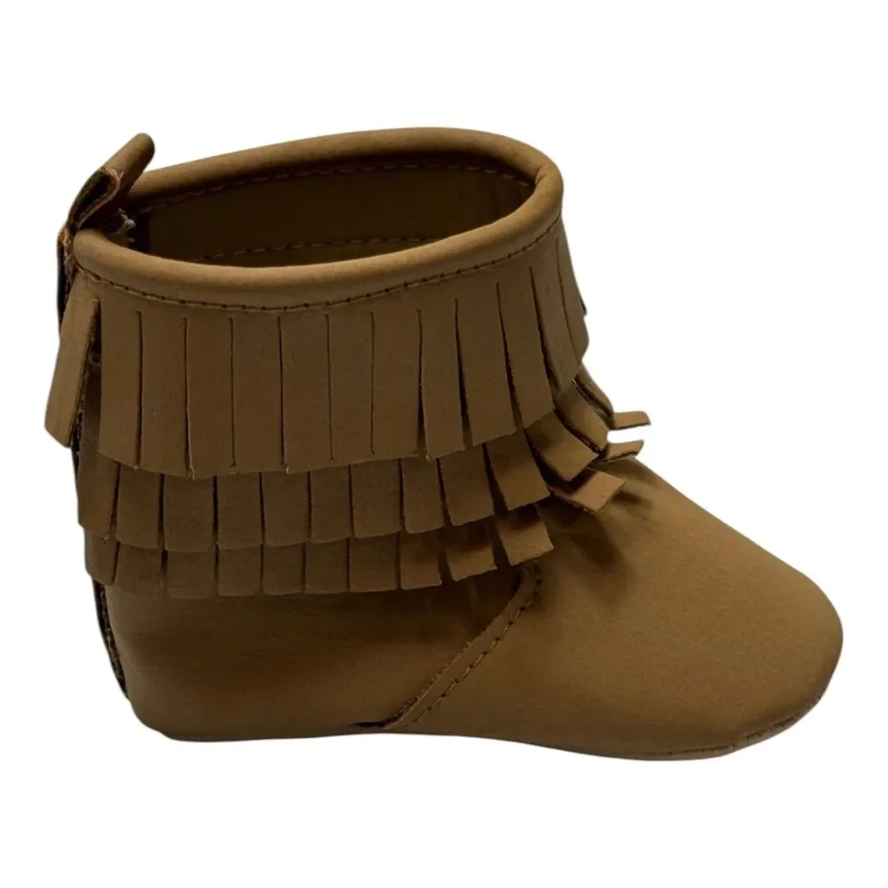 Old Navy Baby Moccasin Booties 3-6 Months Tan Brown Faux Suede Fringe NWT